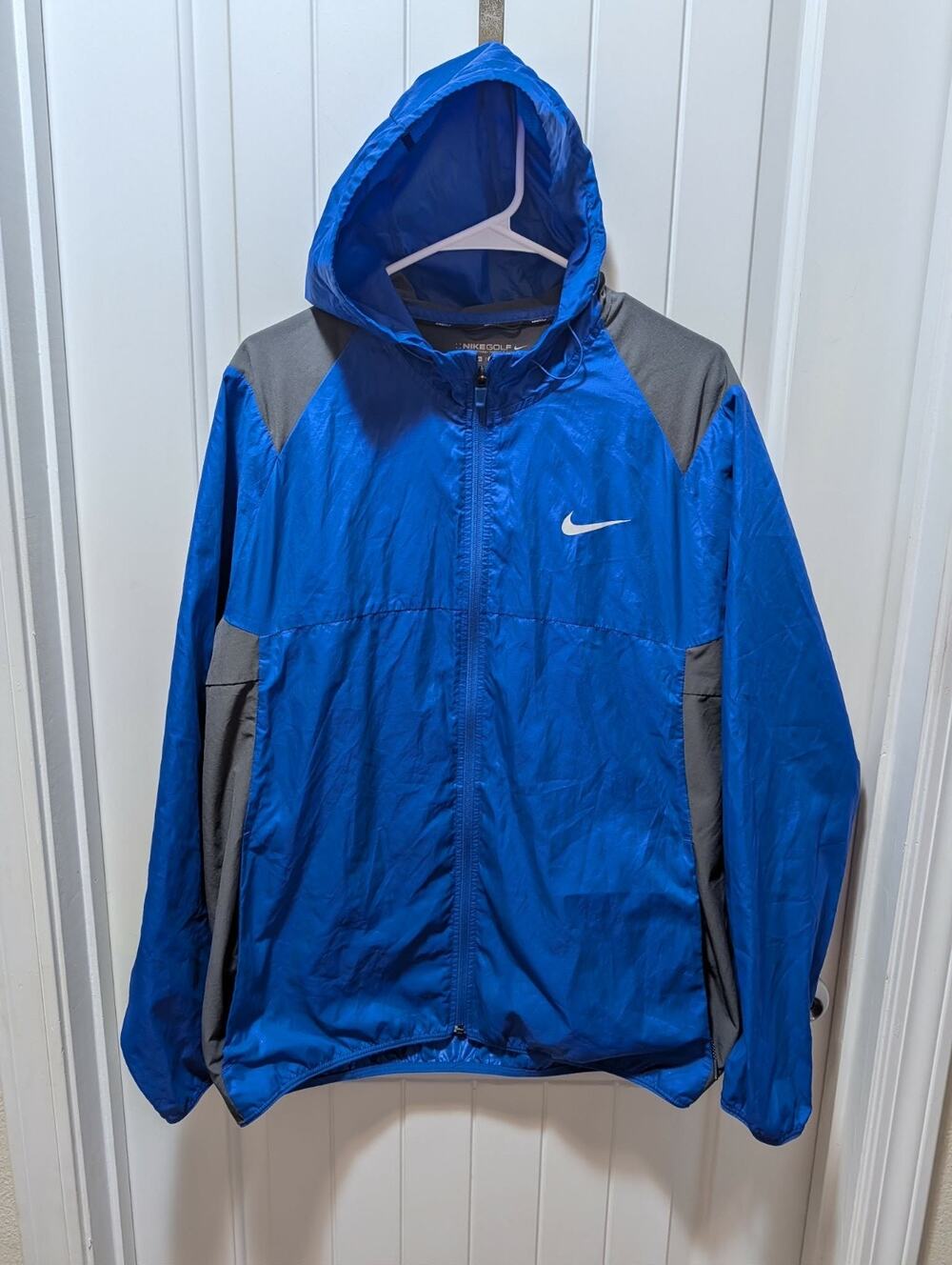 Men's Nike Packable Hooded Royal Blue Windbreaker Golf Jacket Athletic Size L